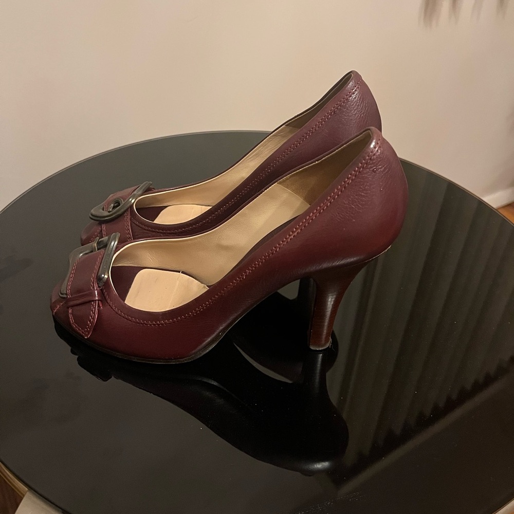 Fendi Deep Burgundy Peep-Toe Heels